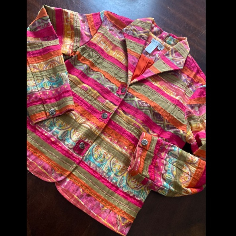 Coldwater Creek Multi-Color Striped Blazer - Pink, Orange, Green